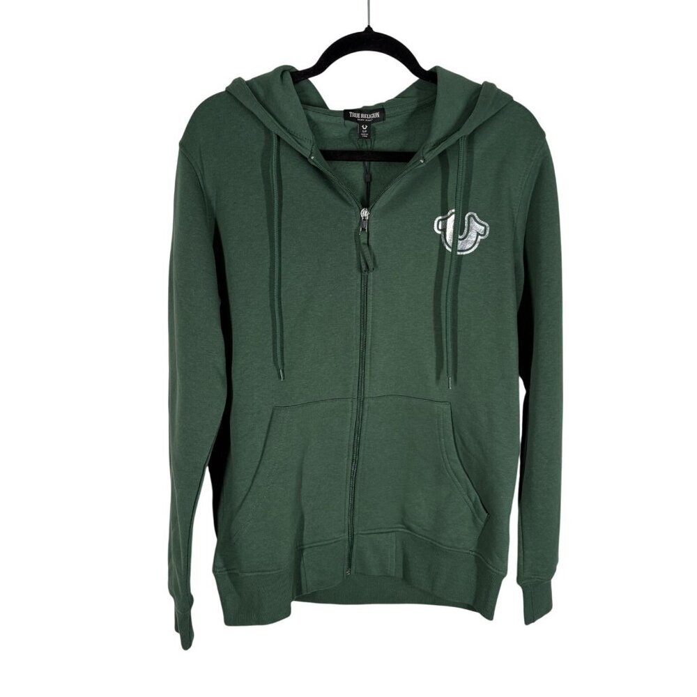 True Religion Men S Dark Green Fleece Buddha Logo Foil Triology Zip Hoodie NWT